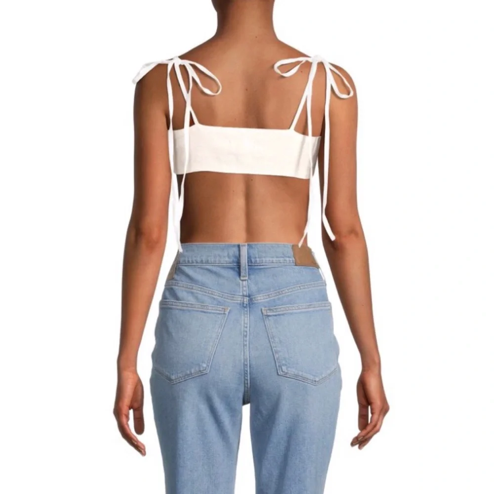 DL1961 Tie-Front Crop Top White L - Picture 2 of 6